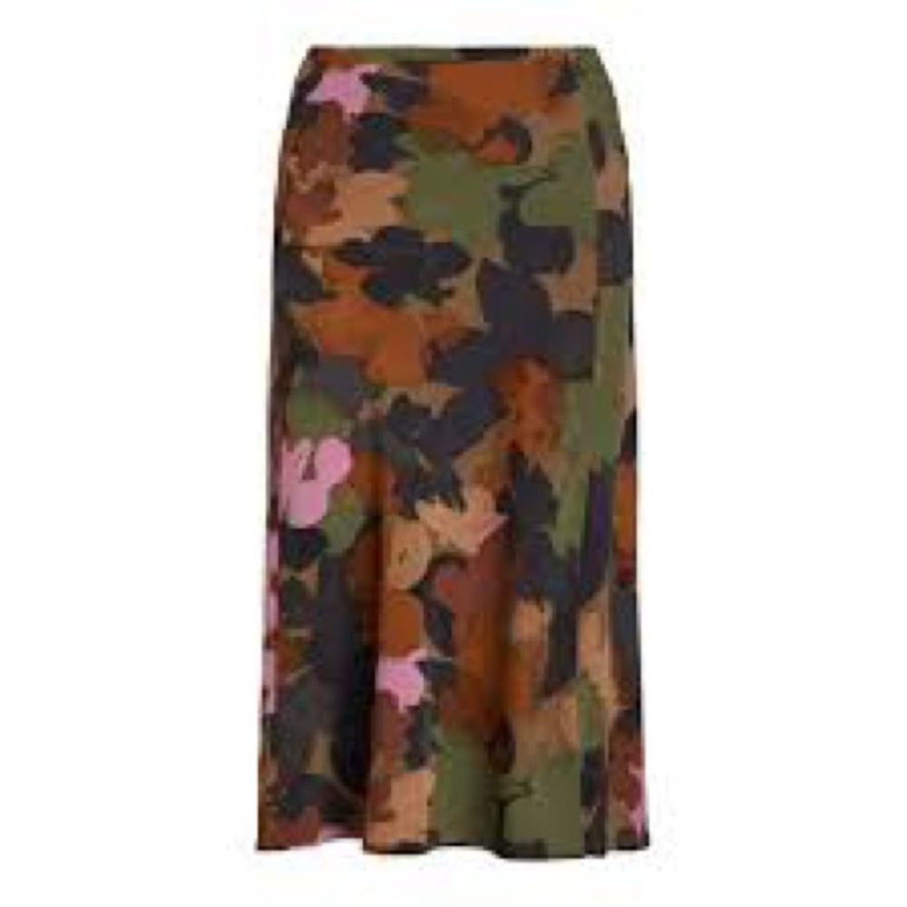 Time and Tru Floral Midi Skirt in Olive, Brown, Black & Pink